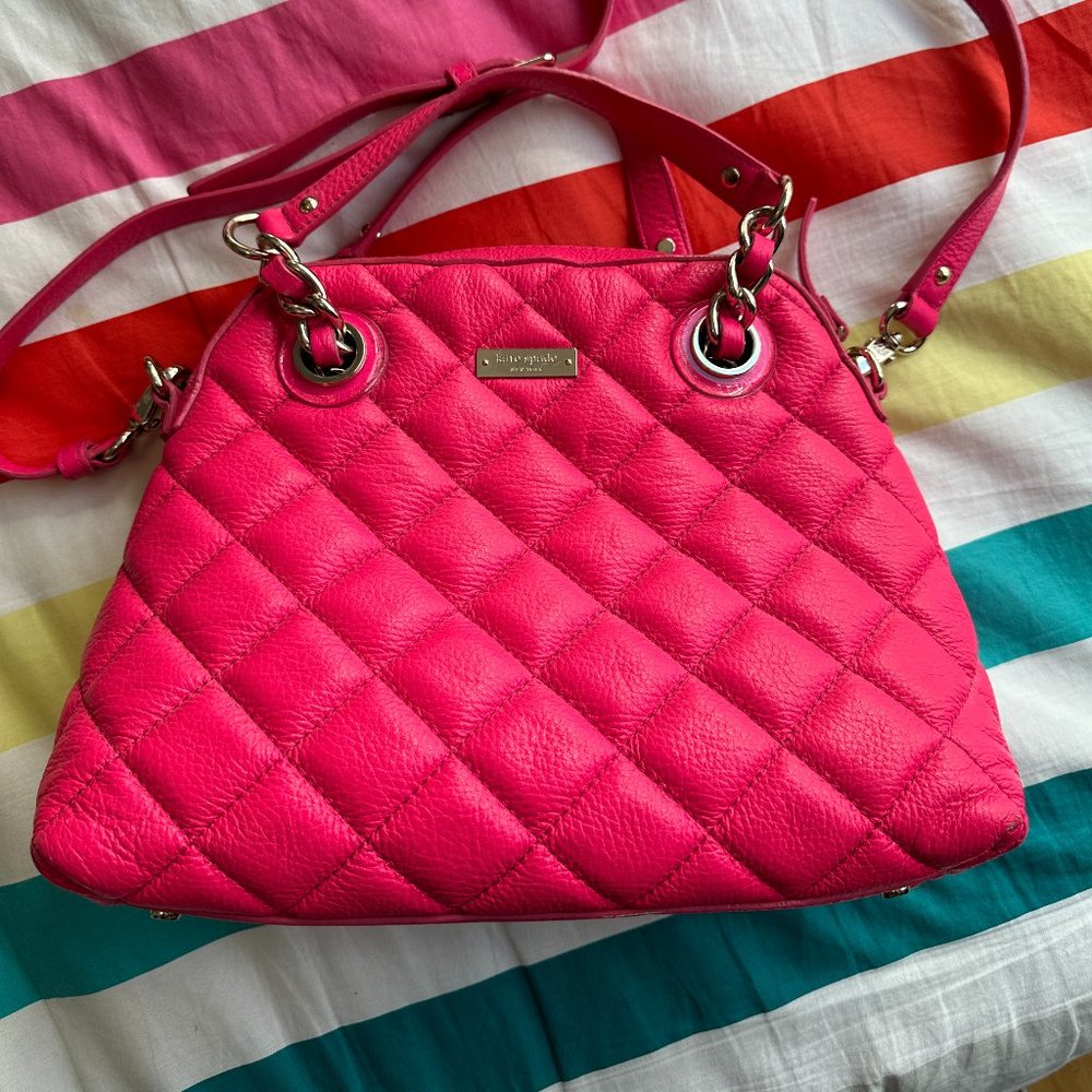 kate spade quilted purse with removable crossbody strap in hot pink, gold coast